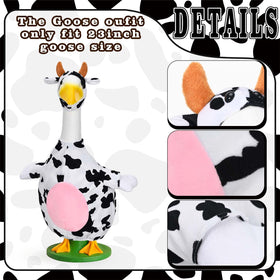 Honic cow goose outfit on statue adds playful charm to outdoor decor