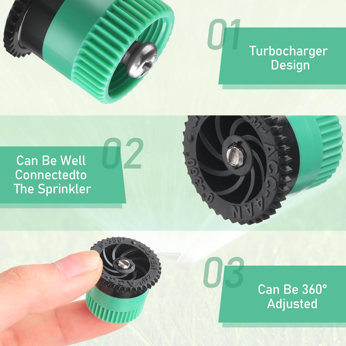 Honoson 8-van nozzle provides uniform spray across borders and shrubs.