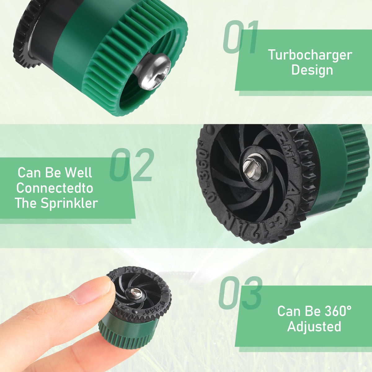Honoson 15-van variable-arc nozzle head for broader radius in lawns