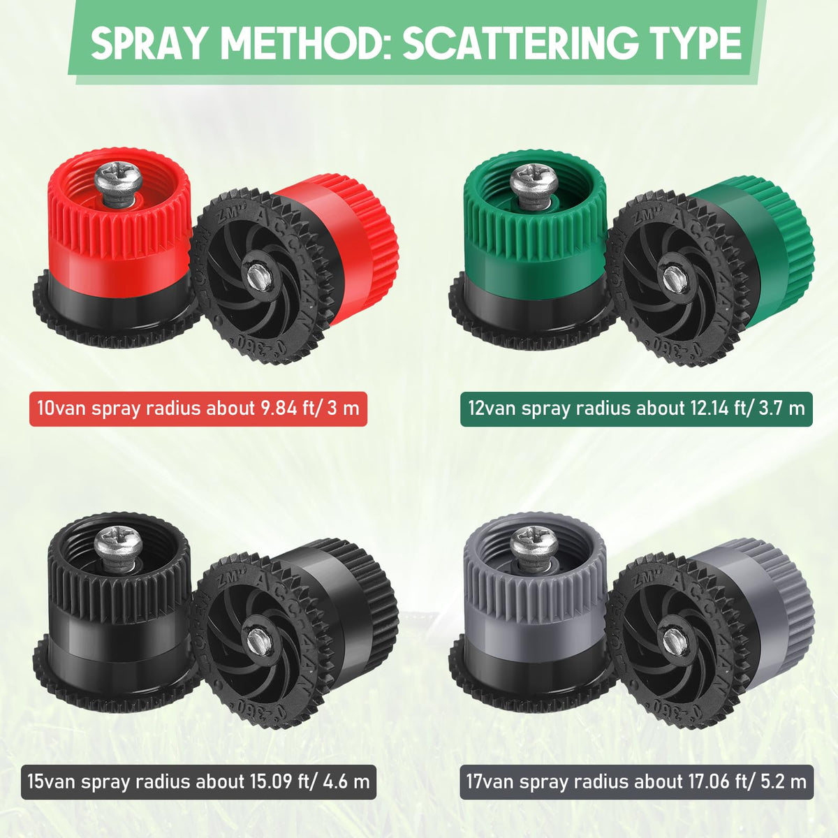 Honoson 17-van variable-arc nozzle head extends coverage for large areas
