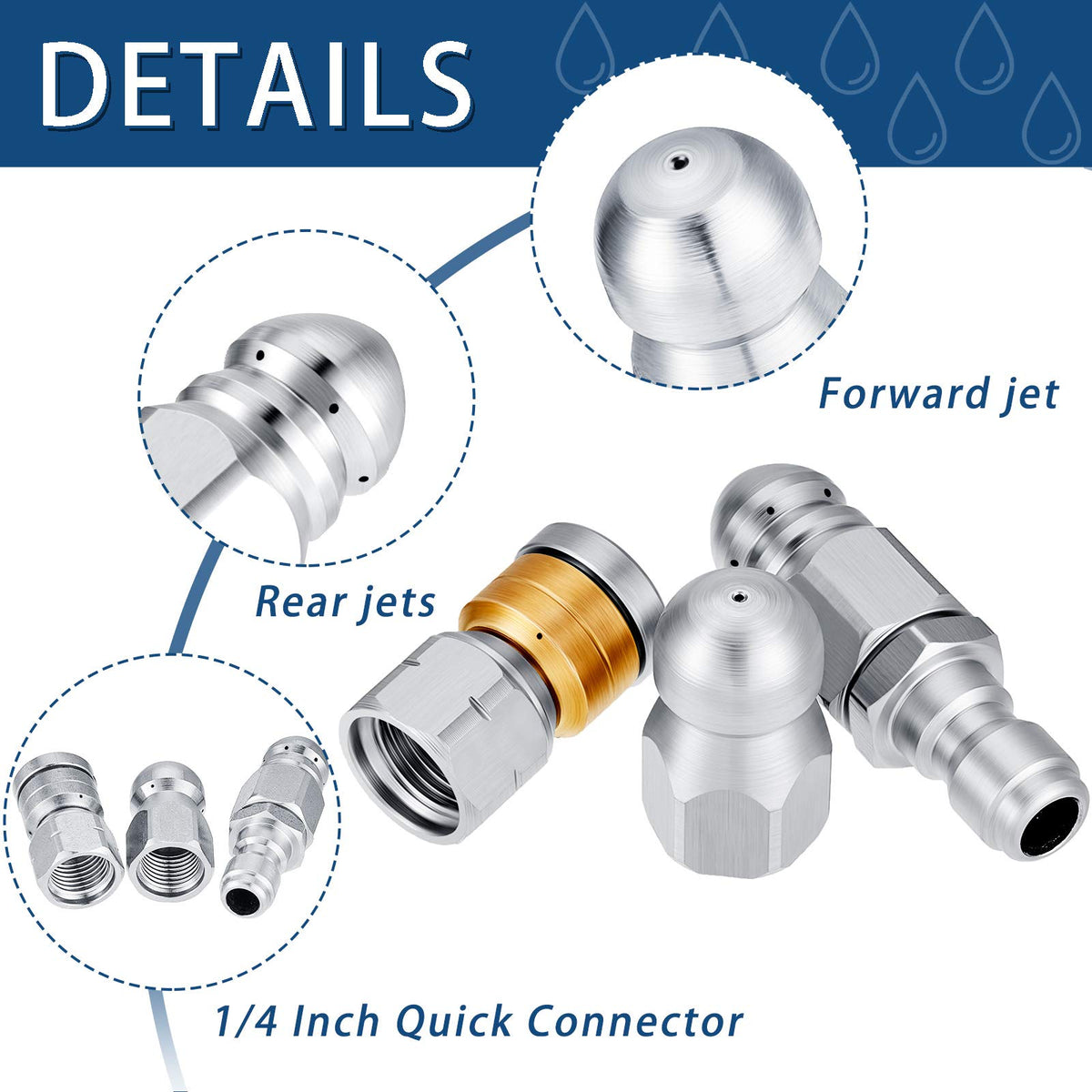 Honoson button nose nozzle front view, effective debris flushing