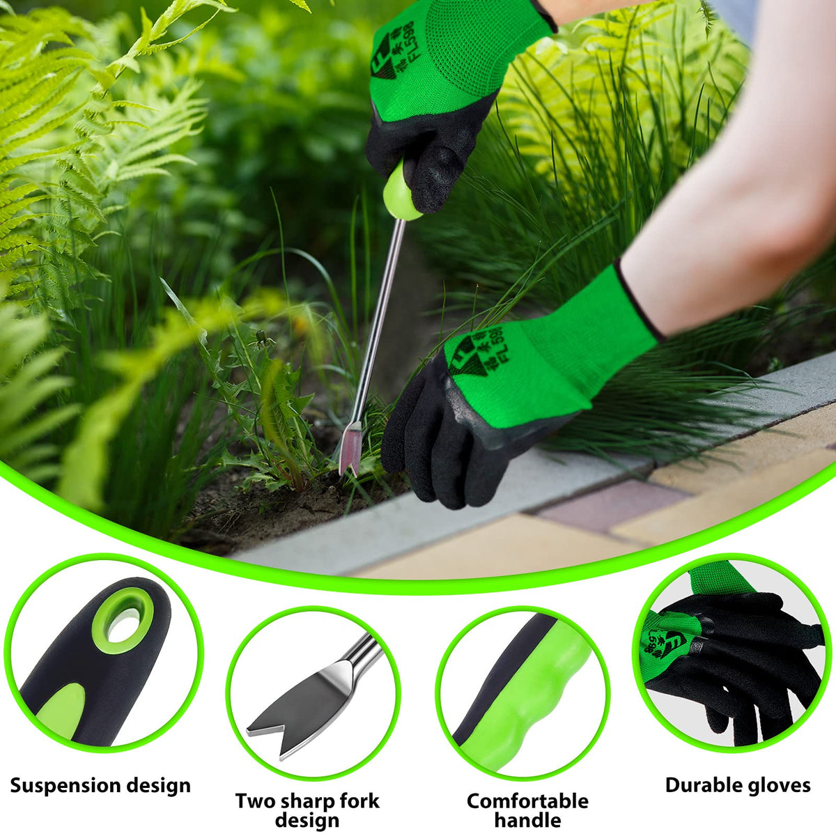 Honoson blue garden gloves protect hands during weeding tasks