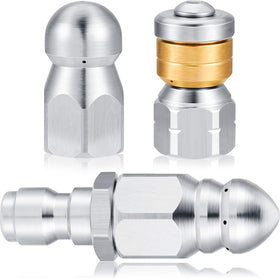 Honoson rotating flat nozzle front view, durable stainless steel for tough blockages