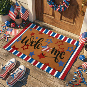 Honoson welcome doormat with Independence Day motif greets guests at the doorway.