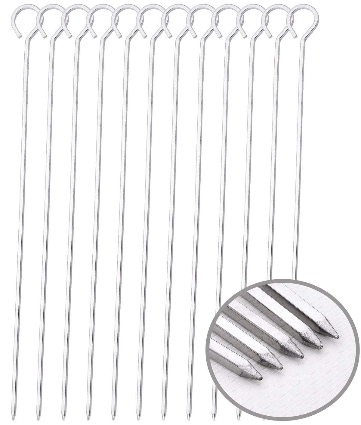 HONSHEN 12inch square BBQ skewers showing ring tip handles for easy turning.