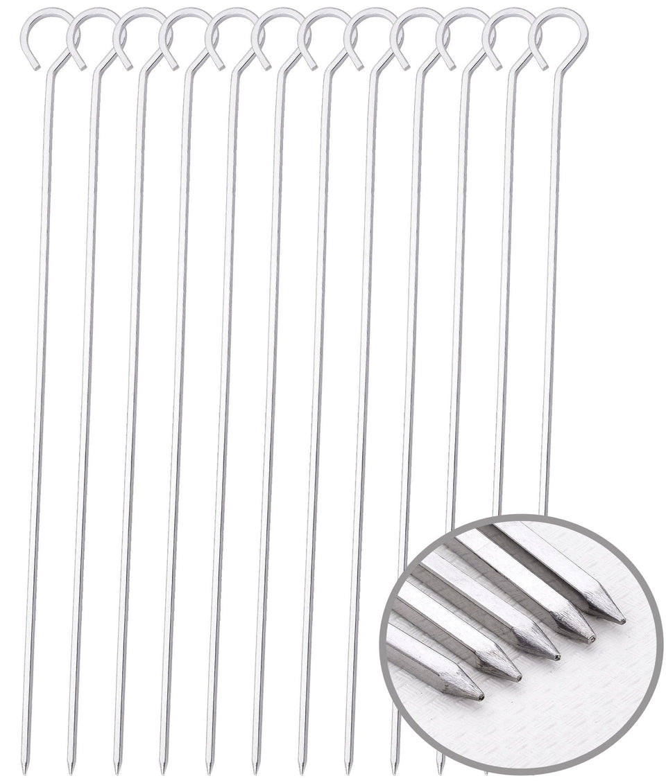 HONSHEN 12inch square BBQ skewers showing ring tip handles for easy turning.