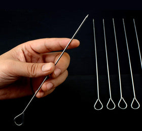 HONSHEN kabob skewers with ring-tip handles for easy grip.