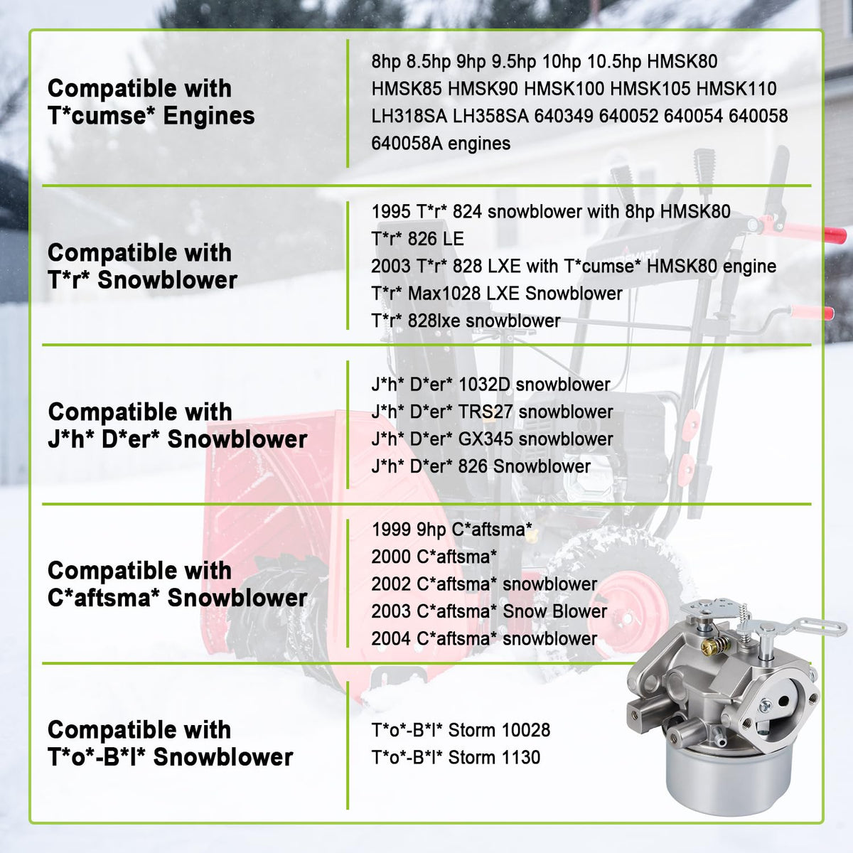 HOOAI carburetor for Tecumseh 10.5hp; supports snow blower reliability