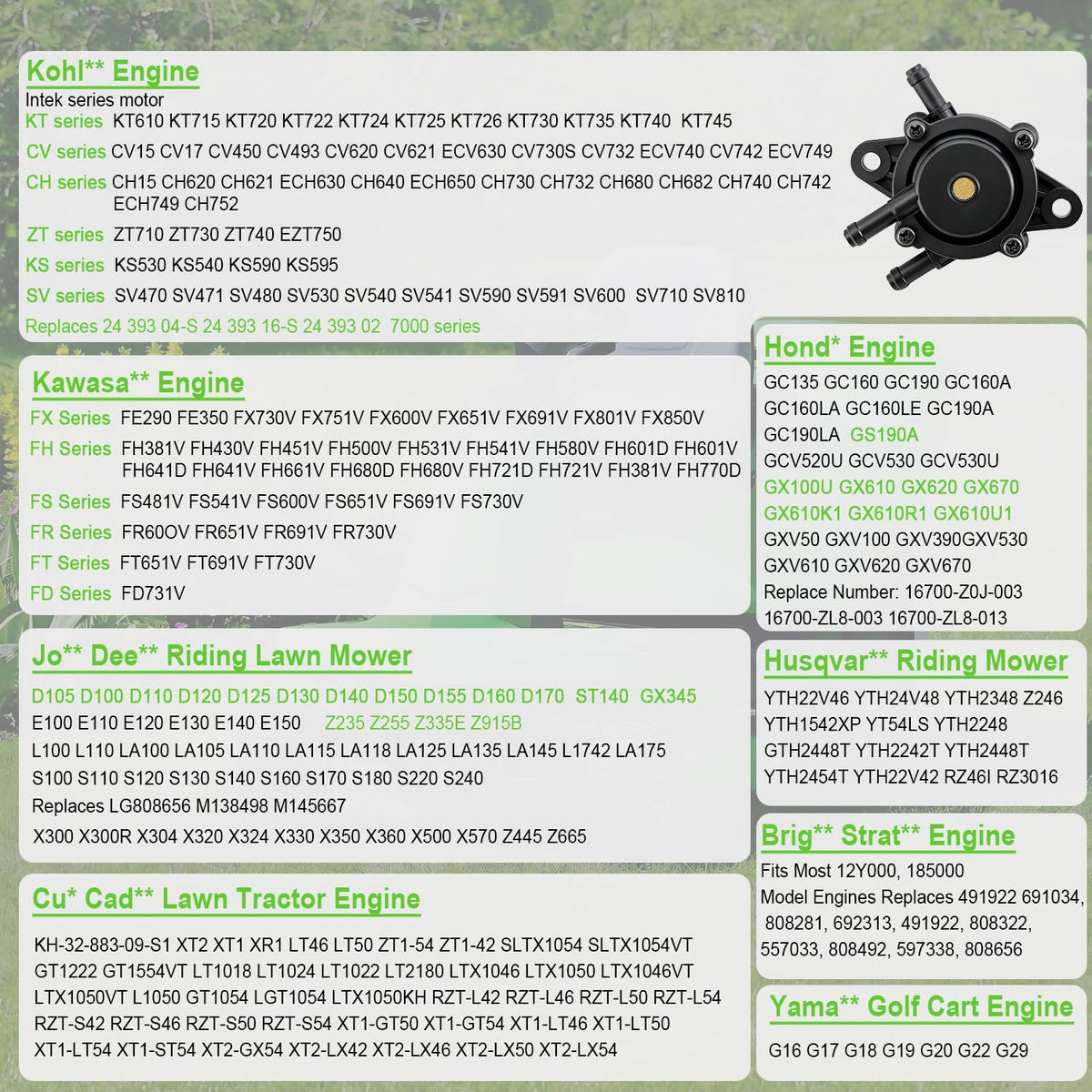HOOAI fuel pump for John Deere LG265 and S240 compatibility enhances starting and power delivery
