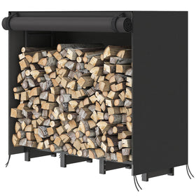HOOBRO 4ft firewood rack with cover front view, spacious storage and weather protection.