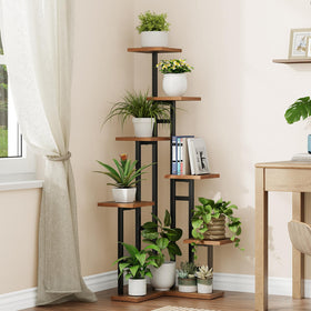 HOOBRO flower stand in rustic brown and black complements decor