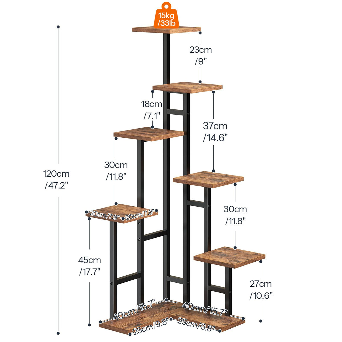 HOOBRO plant shelf with wood and metal frame for durability