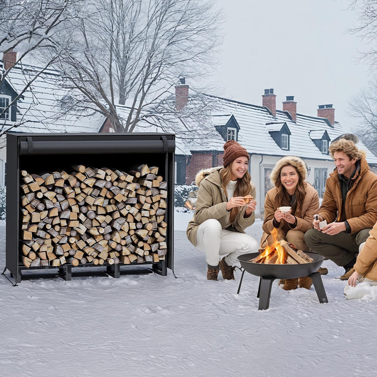 HOOBRO weatherproof Oxford cover shields firewood from elements.