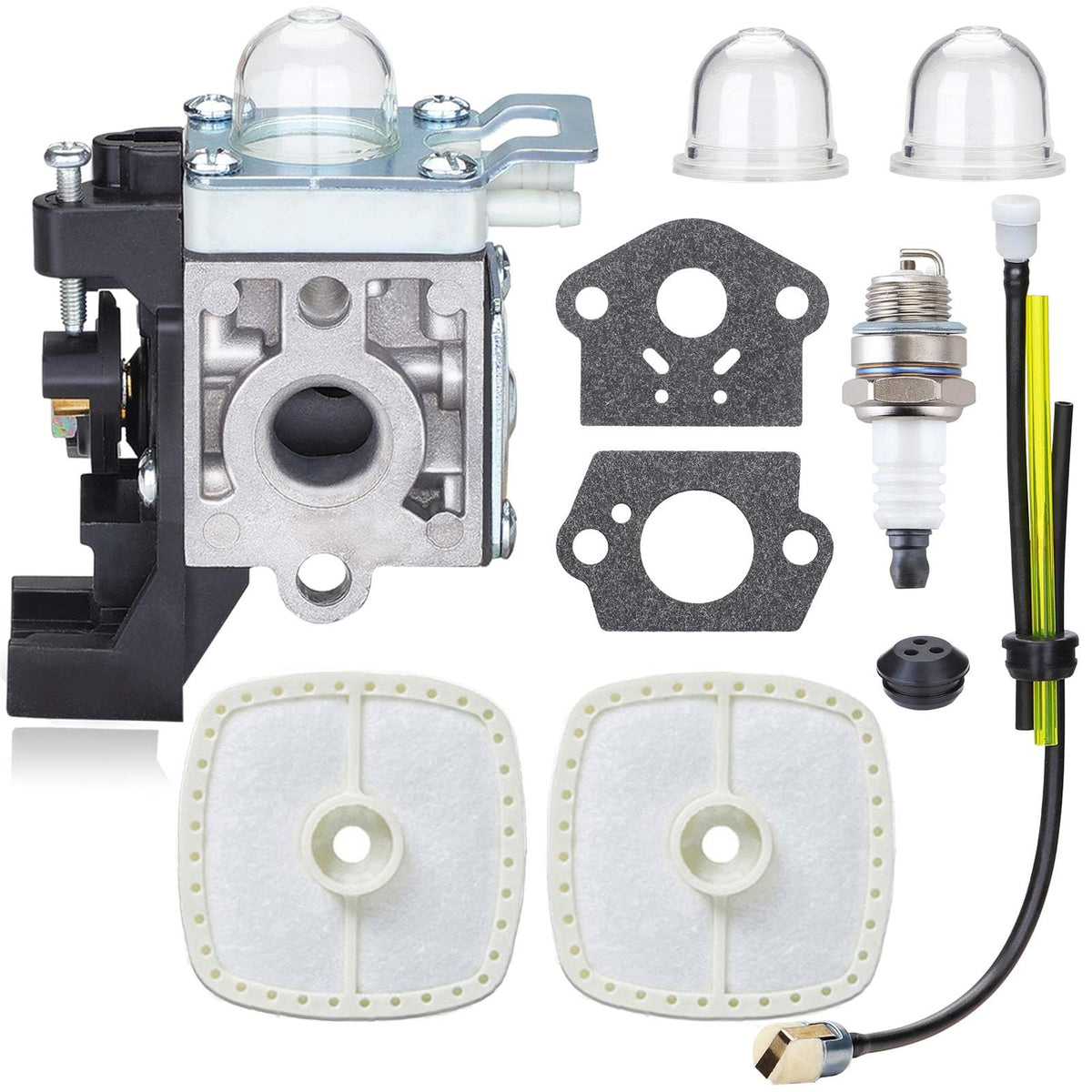 HOODELL SRM225 carburetor front view for easier starts and steady idle.