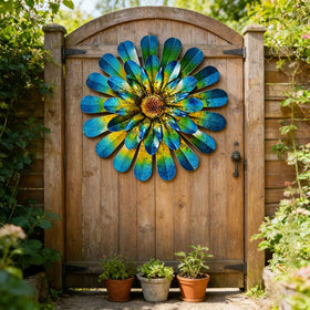 HOOEN outdoor-ready metal art withstands patio fences and garden walls.