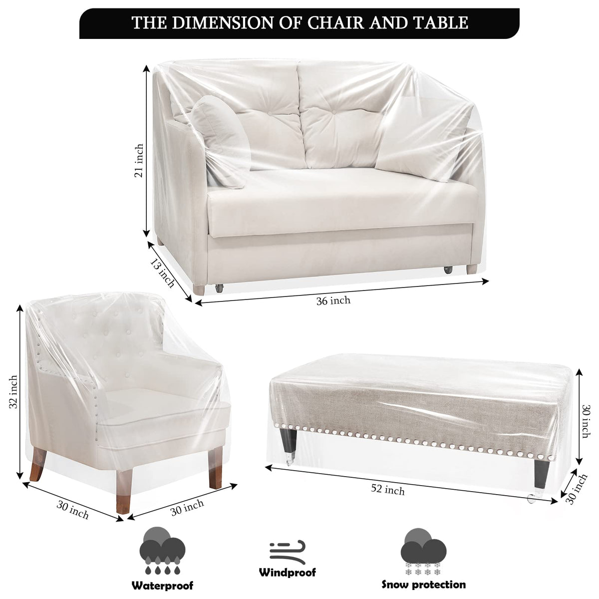 Hoolerry clear armchair cover 32x30x30 close-up highlights waterproof and tear-resistant construction.