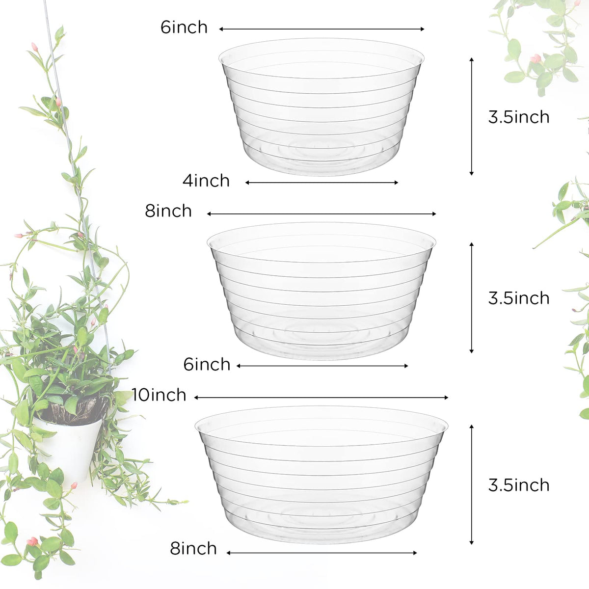 Hoolerry clear deep drip tray for 8-inch pots protects surfaces from drips.