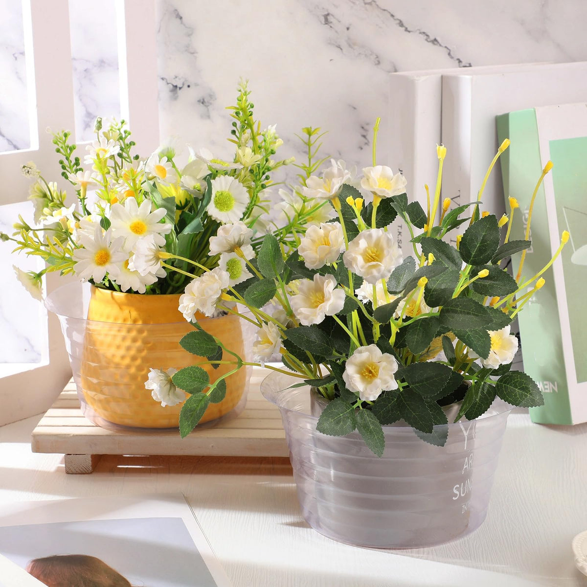 Hoolerry clear deep drip tray under pot blends with any decor.