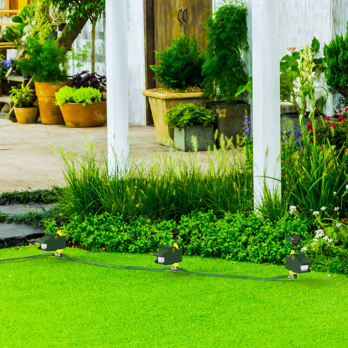 Hoont motion activated sprinkler provides automatic deterrence across your yard