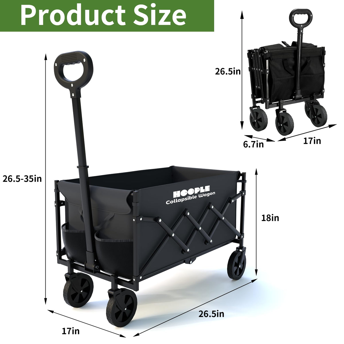 HOOPLE collapsible wagon folded compact for convenient storage in trunks and closets