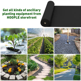 HOOPLE easy-roll-out setup image highlights fast placement for beds and paths.