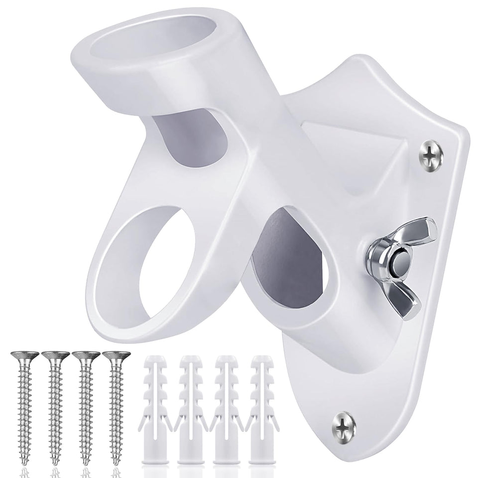 HOOPLE flag pole holder on white exterior wall with rustproof aluminum for durable outdoor display.
