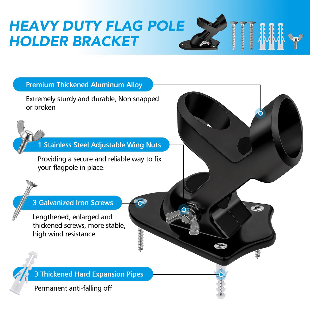 HOOPLE heavy-duty aluminum flag holder designed for long-lasting outdoor displays