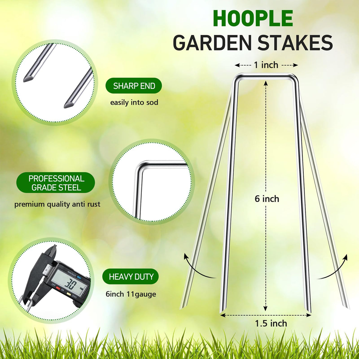 HOOPLE galvanized steel stakes provide durable holding power for outdoor projects.