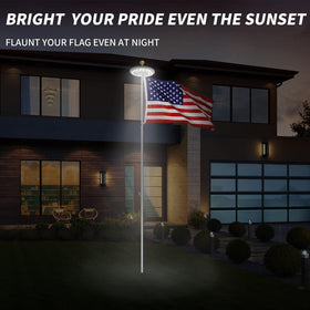 Flag area bathed in warm LED glow from HOOPLE solar light.