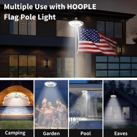 HOOPLE flag light fits 15–25 ft flagpoles with 1/2 inch topper.