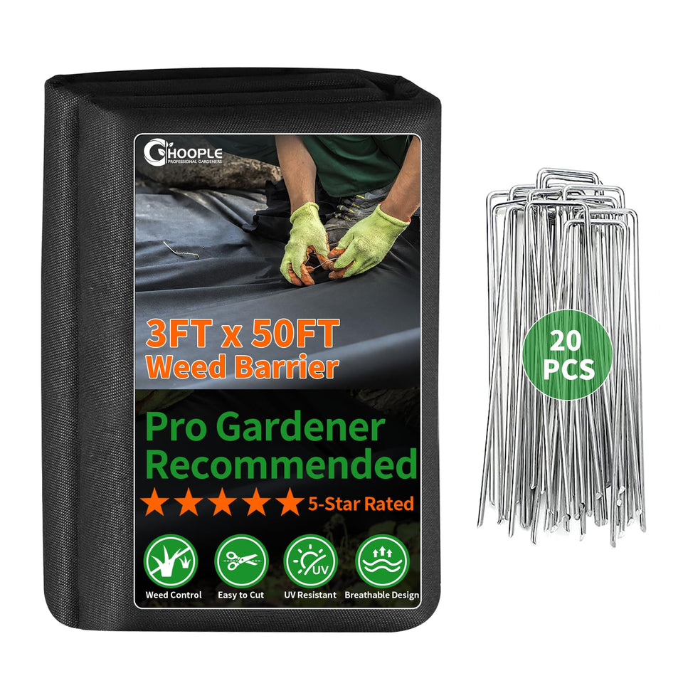 HOOPLE weed barrier fabric roll for large garden beds with easy installation.