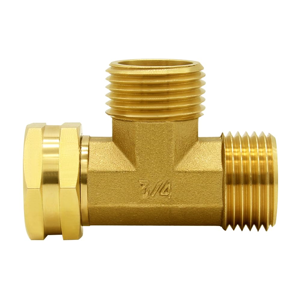 Hooshing brass tee fitting with 3/4 inch male port for flexible watering setups.