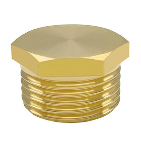 Hooshing brass hex-head plug shown as garden hose connector