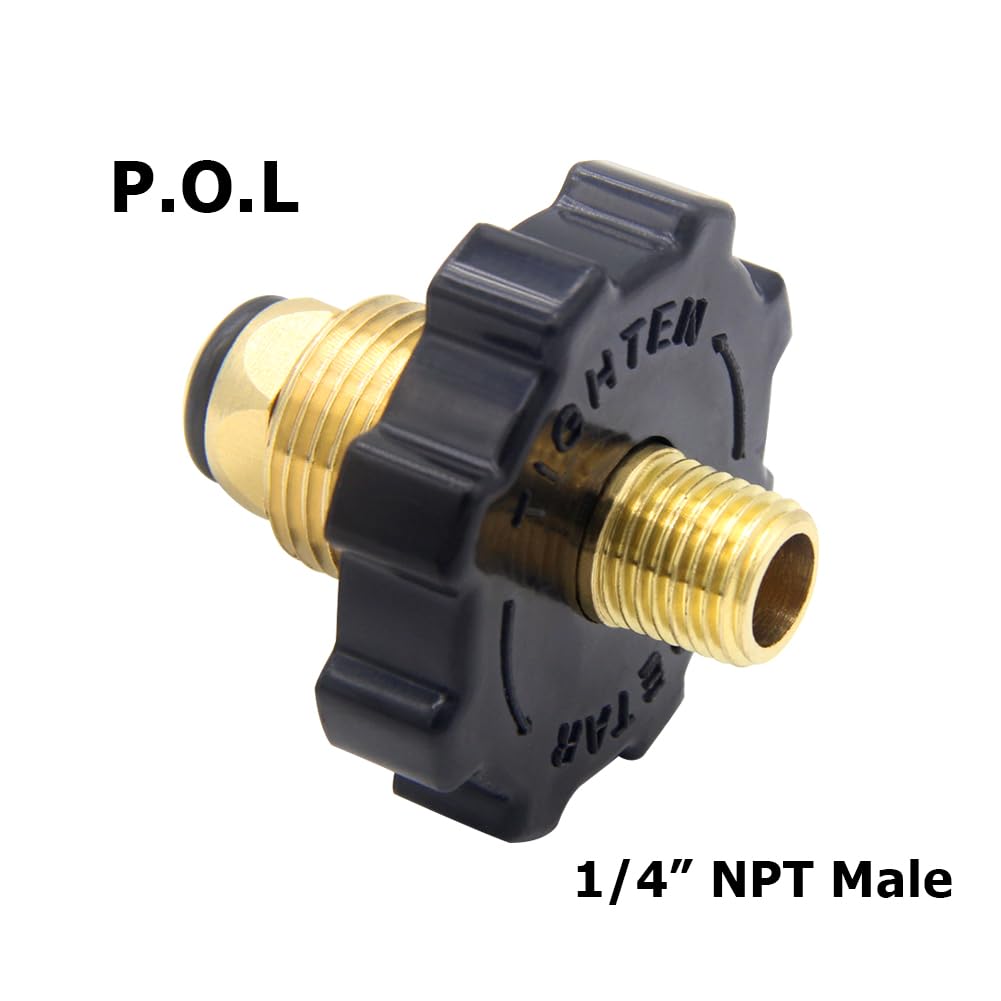 Hooshing POL adapter ensures airtight propane tank to regulator compatibility.