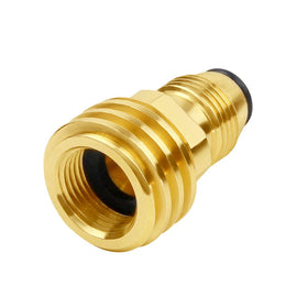 Hooshing adapter connected to a large LP tank at backyard BBQ.