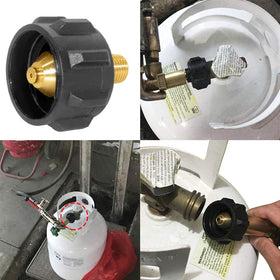 Hooshing QCC1 adapter connected to regulator for reliable propane hookup on grills and heaters.