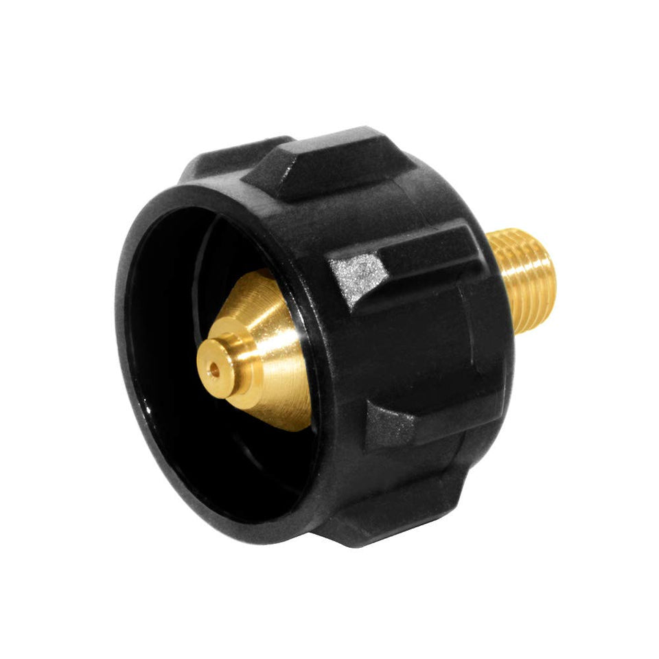 Hooshing QCC1 propane adapter in brass body ready for durable, leak-minimizing connections.