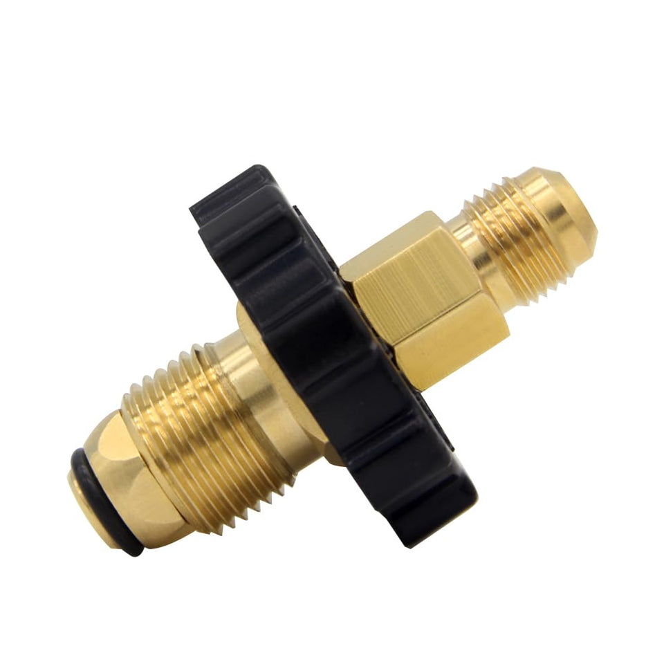 Hooshing POL propane fitting secures an airtight connection from tank to regulator.
