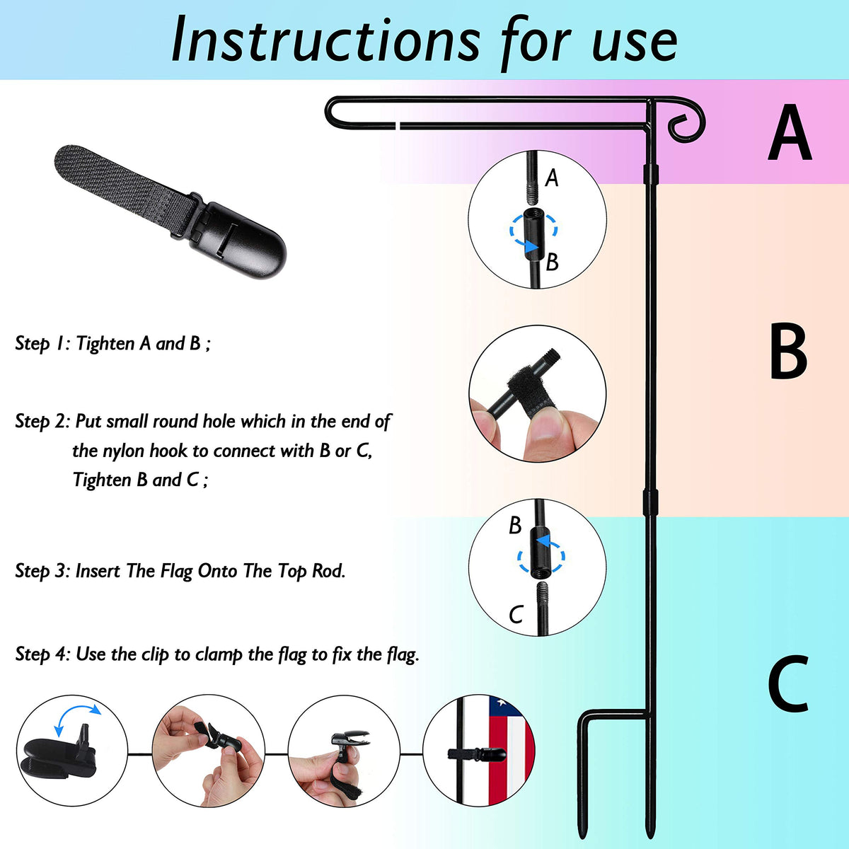 HOOSUN flag stand allows easy flag swap in seconds.