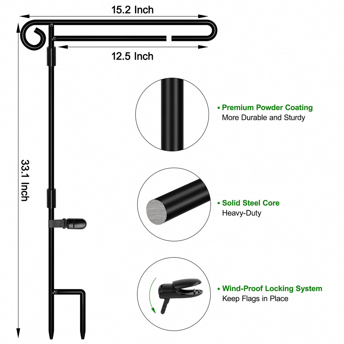 HOOSUN flag stand double hoop top prevents flag loss in wind.