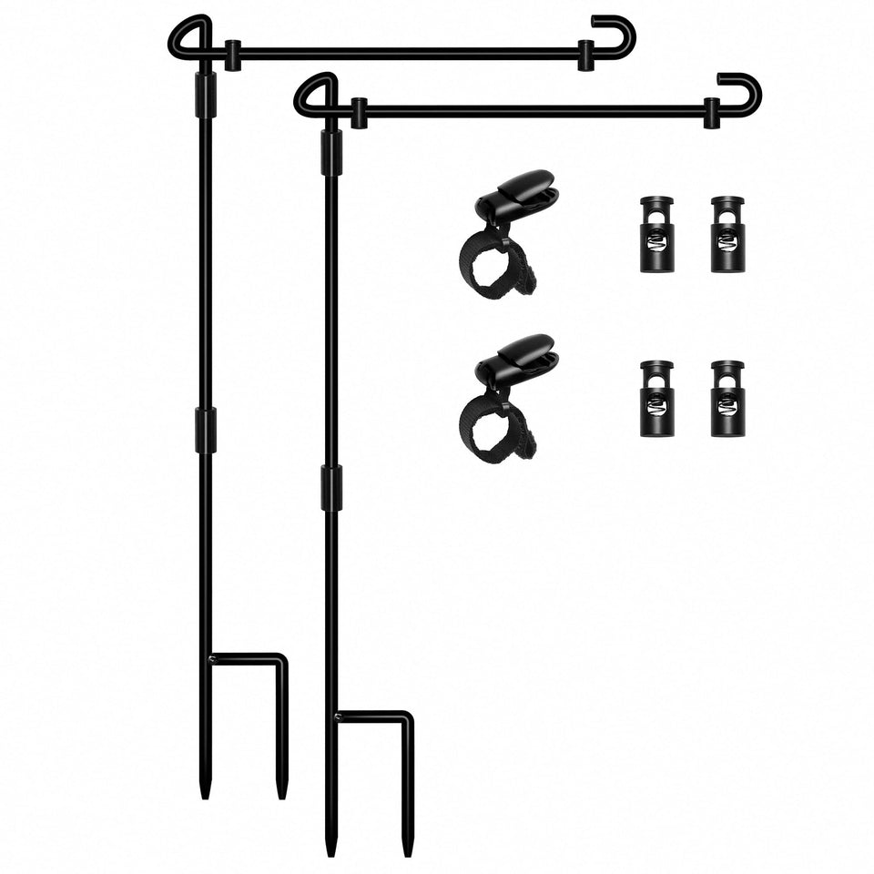 Hoosun garden flag stand in black metal body for durable outdoor display.