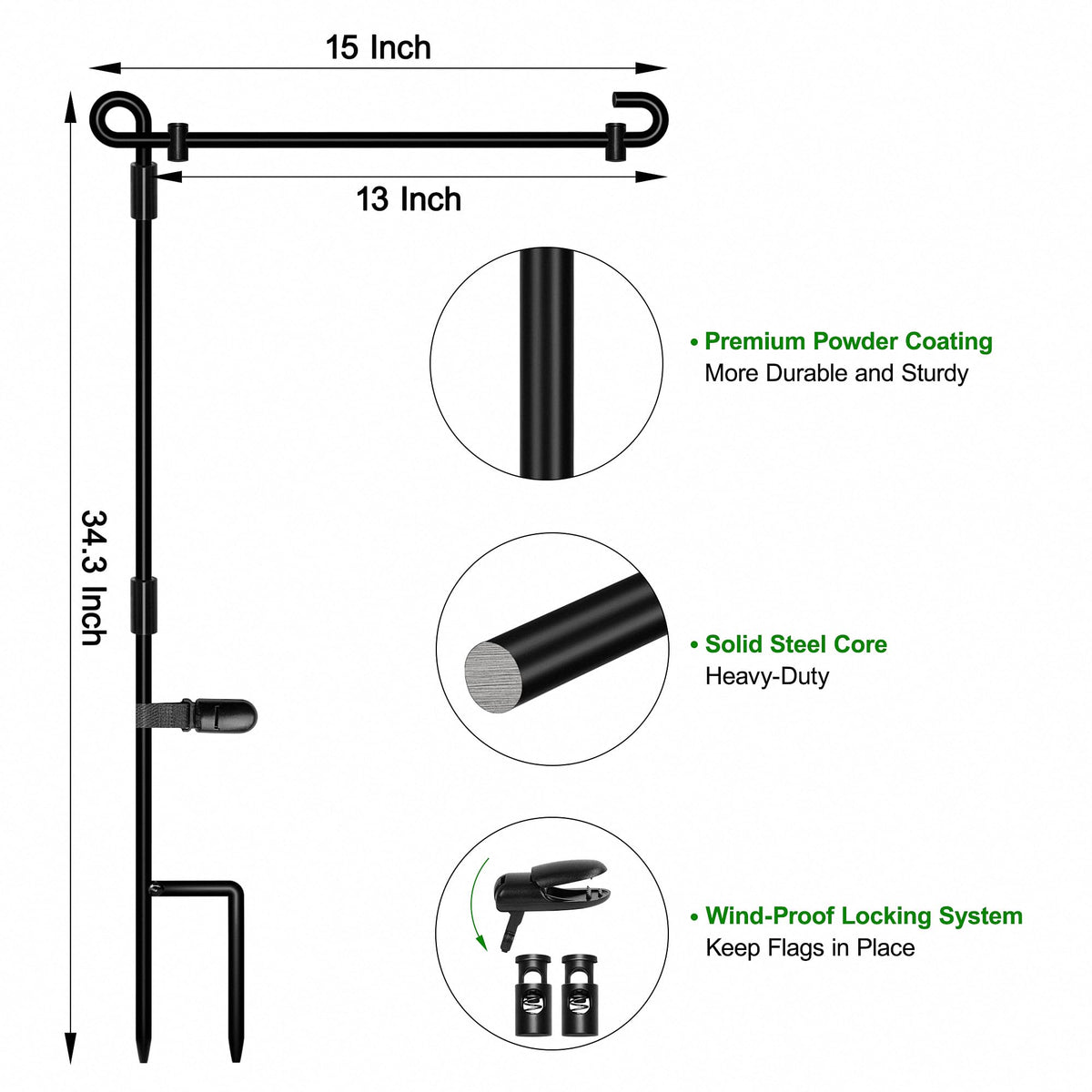 Hoosun flag stand with adjustable spring stoppers for different poles.