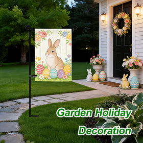 Hoosun garden flag stand shows tiger clip for secure flag attachment.