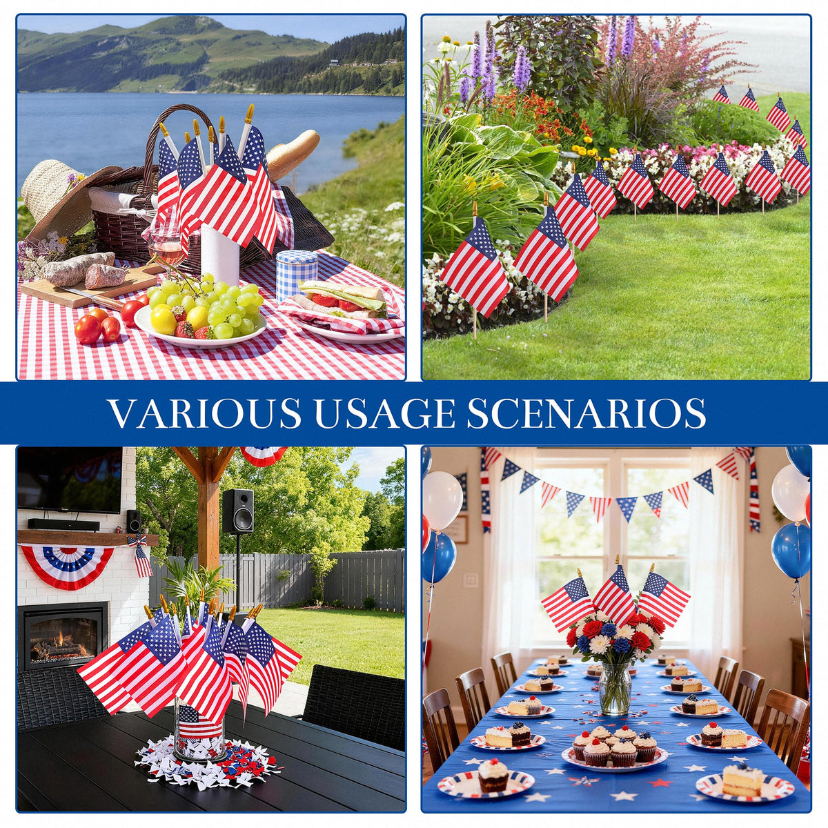 HOOSUN mini US flags on sticks ideal for garden and table centerpieces.