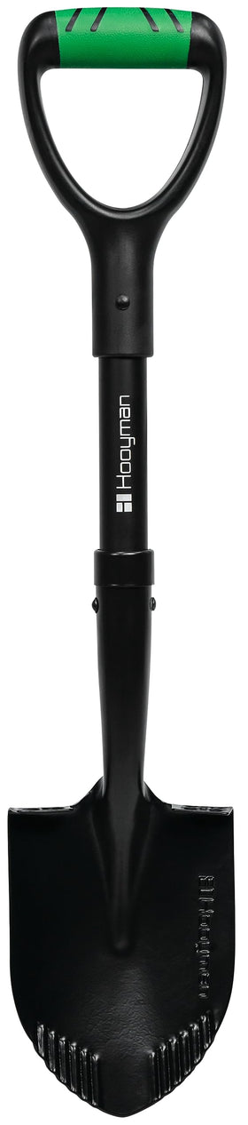 Hooyman mini digging shovel blade showcases rugged steel for tough soil.