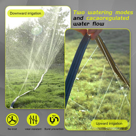 Dual-mode hose offers spray or soak options for different plants.