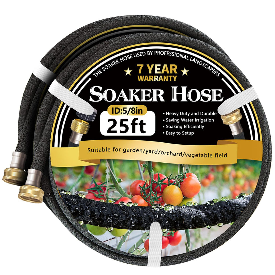 Hopegiver soaker hose 25ft 2-pack for deep root watering and water efficiency.