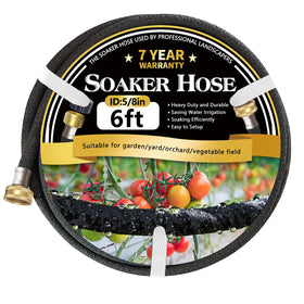 Hopegiver soaker hose with 6 ft length and brass connectors for durable irrigation.