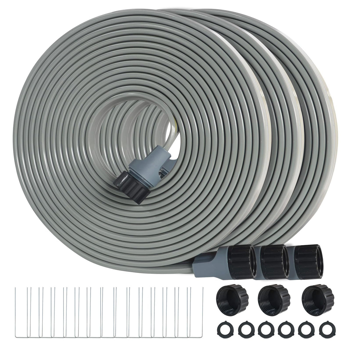 Hopegiver sprinkler soaker hose 50ft 3-pack cover for even lawn watering.