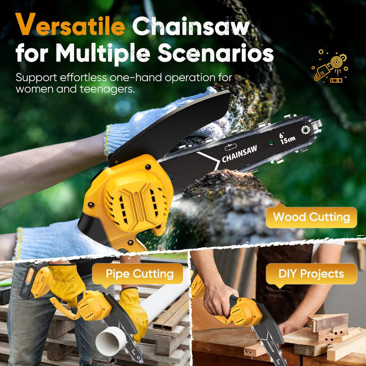 HOPTO chain saw safety guard and grip improve control during cuts.